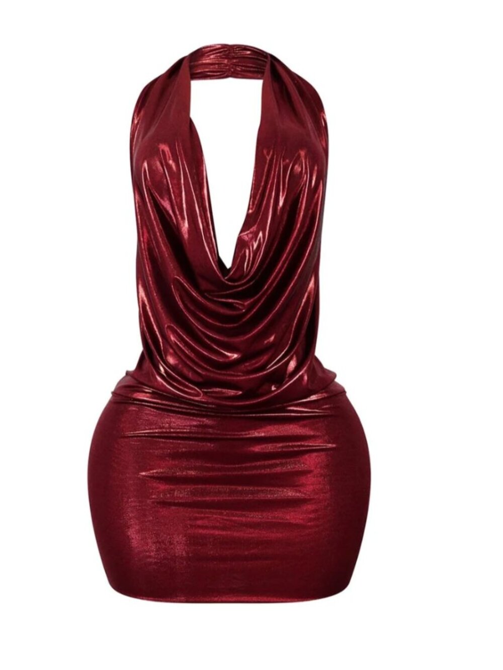 Talk Flirty Metallic Foil Halter Mini Dress